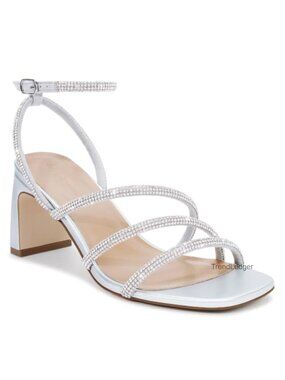 Rhinestone Block Heel Ankle Strap Square Toe Dress Heels Formal